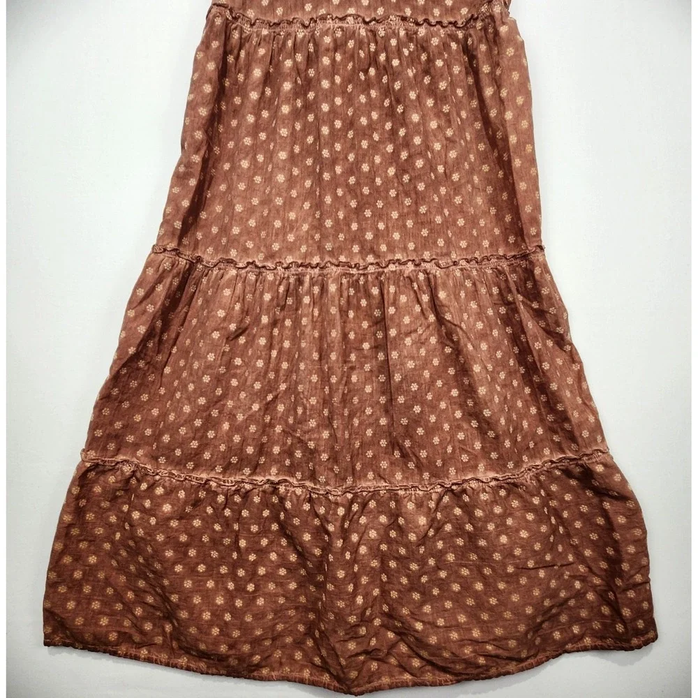 Cleo + Wolf Women's Floral Textured Country Style Midi Dress Brown Size S - Picture 2 of 7